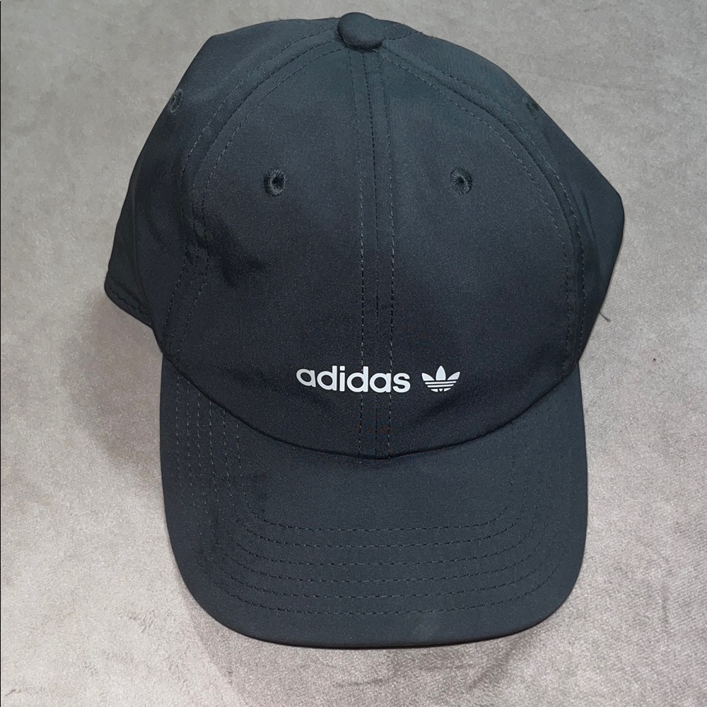 Adidas Classic Gray Adjustable Hat White Logo Spellout Moisture Wicking Workout
